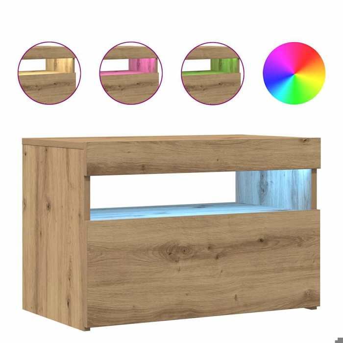 VidaXL Meuble TV avec lumières LED chêne artisanal bois d'ingénierie, support TV, meuble multimédia, console TV, meuble 856311