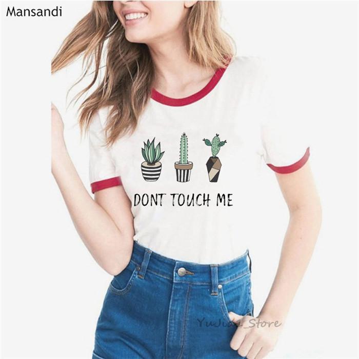 Cute Cactus Shirt Dont Touch Me Letters Print Tee Shirt Femme Summer Harajuku Kawaii Clothes Unisex White Female Tumblr T Shirt