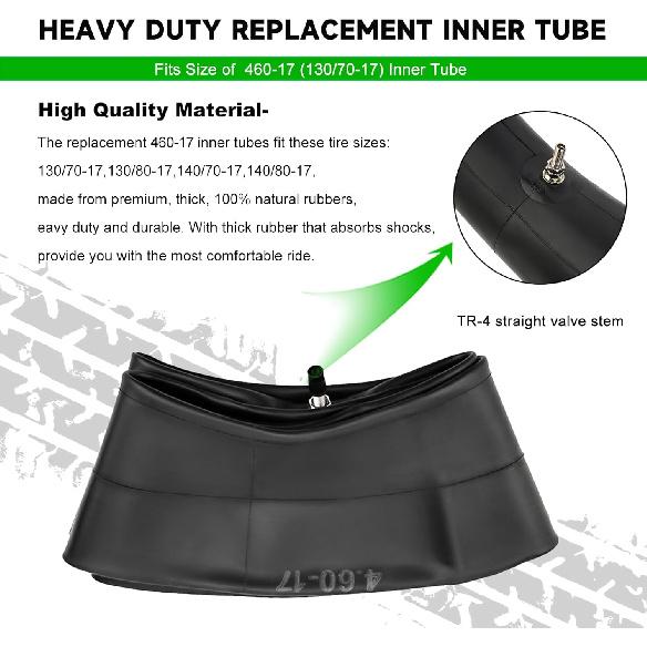 460-17 Inner Tube 130/80-17 Motorcycle Heavy Duty Tire Inner Tube For 130/70-17 140/70-17 140/80-17 KLR250 KL250 XL350R XT250, With TR4 Straight