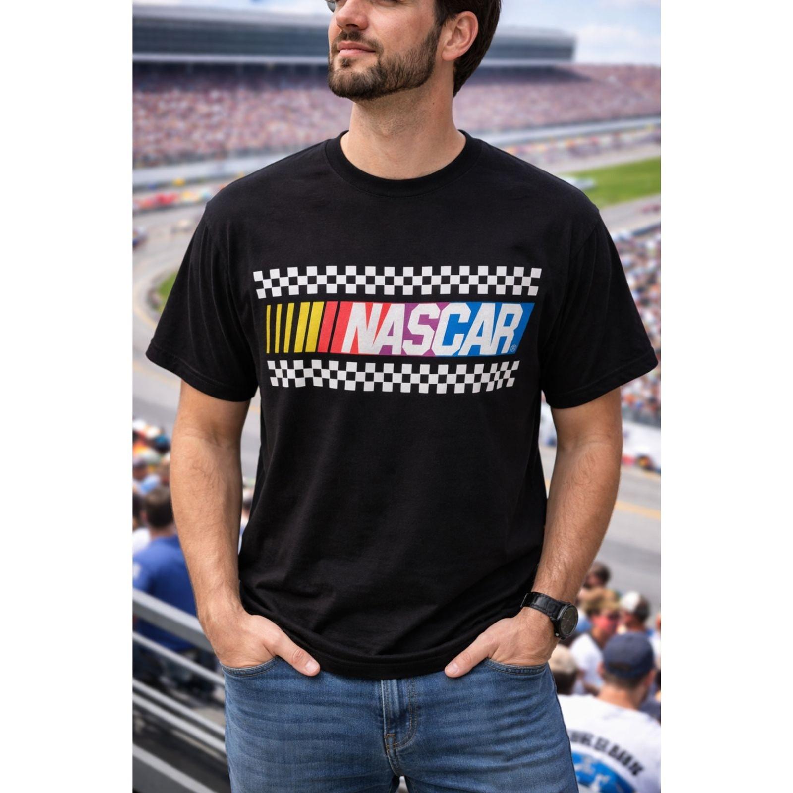 NASCAR Racing Logo T Shirt XL Black Checkered Flag Unisex Graphic Cotton Tee 3XL