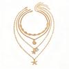 4-piece Layer Ocean Theme Necklace For Women Gold Starfish Shell Conch Pendant Vintage Boho Choker Chain Beach Jewelry Gift