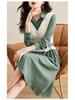 Spring 2024 Trendy Women's A-Line Dress: Long-Sleeved, Waist-Slimming with Large Swing Skirt