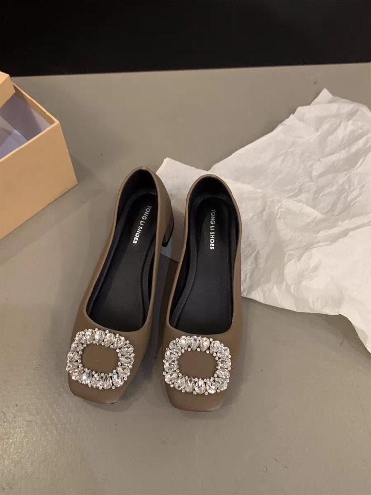 

French medium high heel black square head rhinestone single shoes women s shoes 2025 new autumn and winter red wedding shoes evening shoes 40 хаки