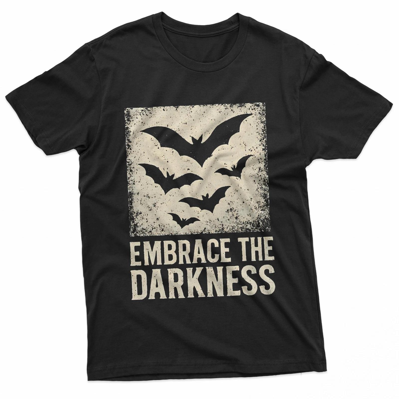 Embrace The Darkness Distressed Bat Gothic 100% Cotton T-shirt Mens Tees Top 4XL