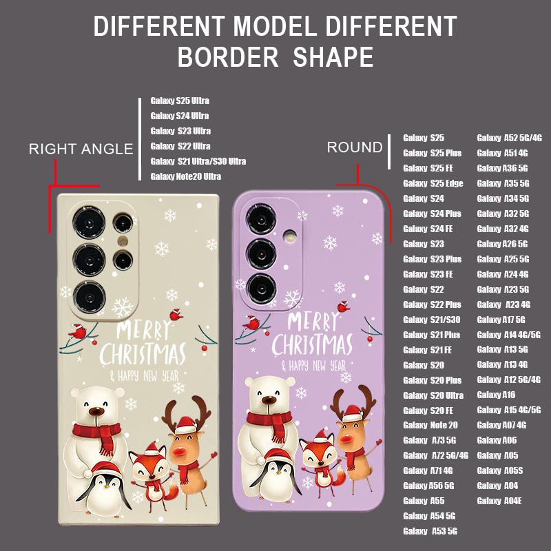Christmas Bear Elk Phone Case For Samsung Galaxy S25 Ultra S24 Plus S22 S23 S21 FE A15 A16 A17 A35 A36 A54 A55 A56 Shockproof Soft TPU Lanyard Cover