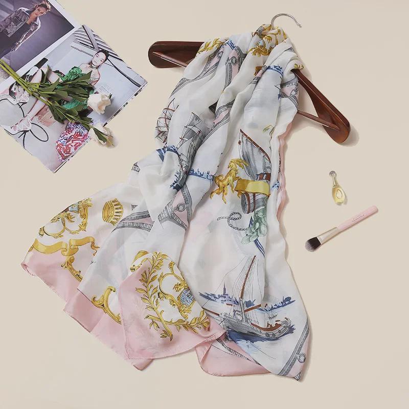 Women's High-Quality Satin Silk Scarf with Printed Design – Versatile for Beach Towel, Sun Protection, or Shawl.