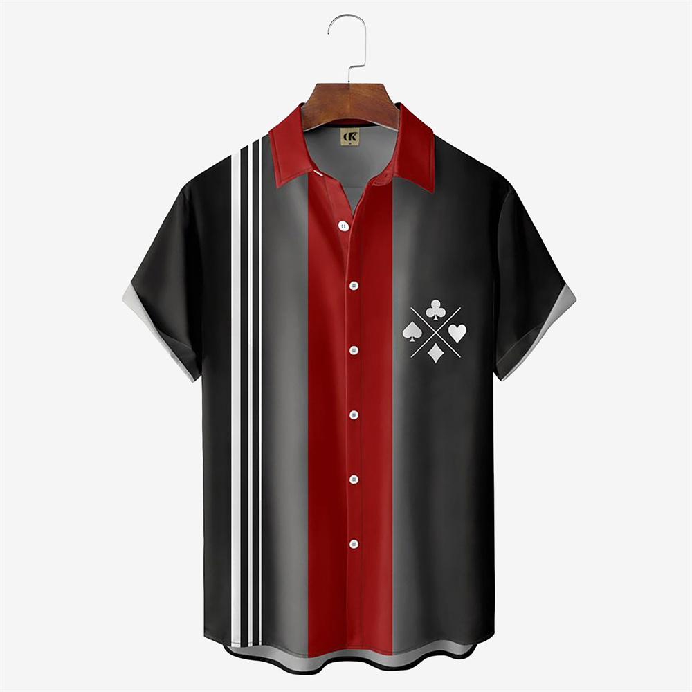 2026 Men's Hawaiian Shirt Poker Print Casual Fashion Lapel Collar Beach Vintage Shirt