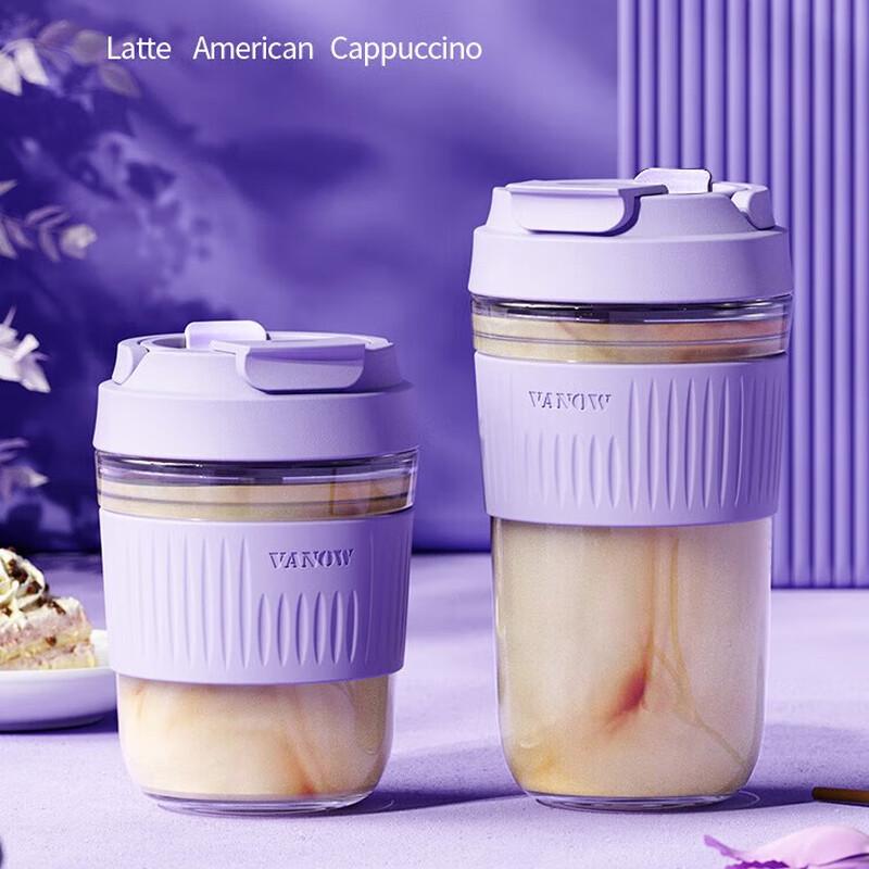 Vanow Portable Glass Coffee Cup with Straw & Lid
