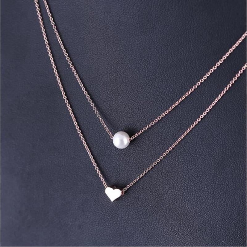 Sale Popular Sterling Silver Color Jewelry Voguish Stylish Pearl Love Double Layer Integration Female Personality Necklaces Xl237Fashion Jewelry