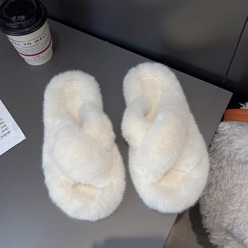Premium Thick-soled Fluffy Slippers Women Spring and Summer Wear Fashion Internet Celebrity Fluffy Slippers Heightening Cotton Slippers Autu