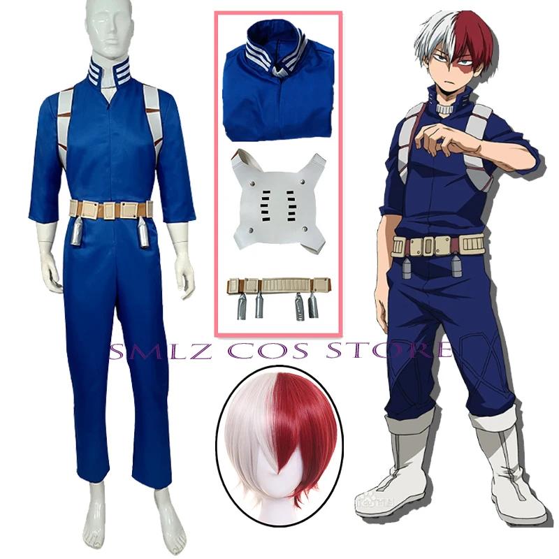 Todoroki Shoto Anime Cosplay Kostuum Jumpsuits Bandjes Accessoire Riem Pruik Set Halloween Feest Speelkleding voor Vrouw Man S blue