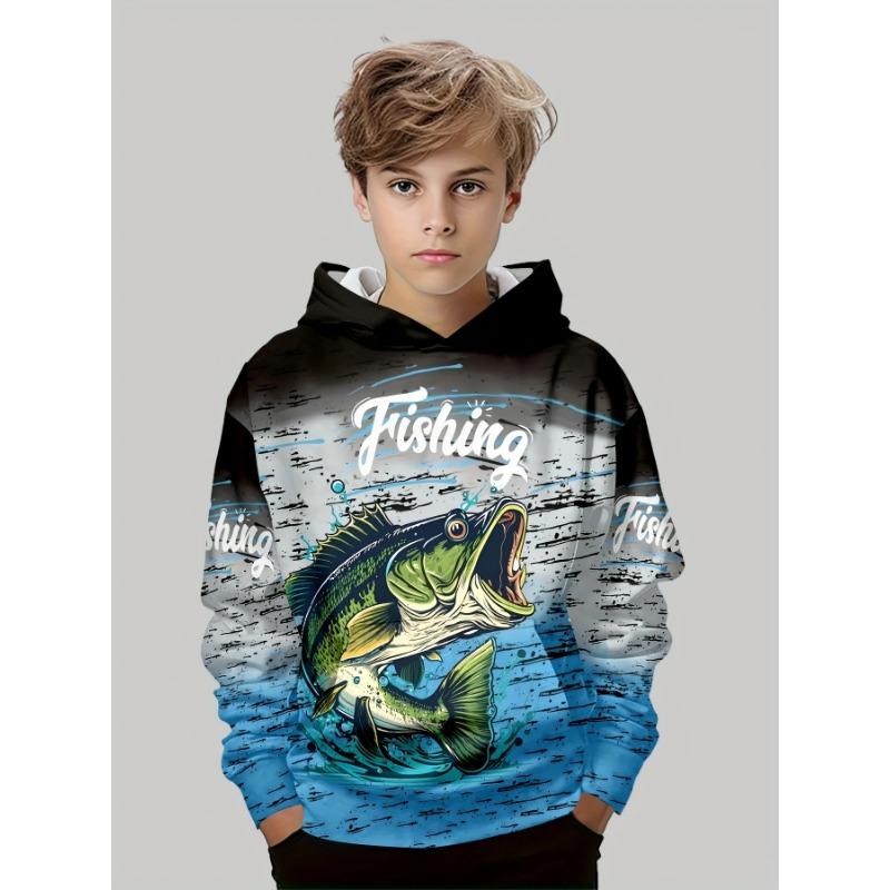 Autumn 3D Creative Fish Pattern Printed Hoodies Fashionable Casual Sports Long Sleeved Children's Boy Hooded Sweatshirts