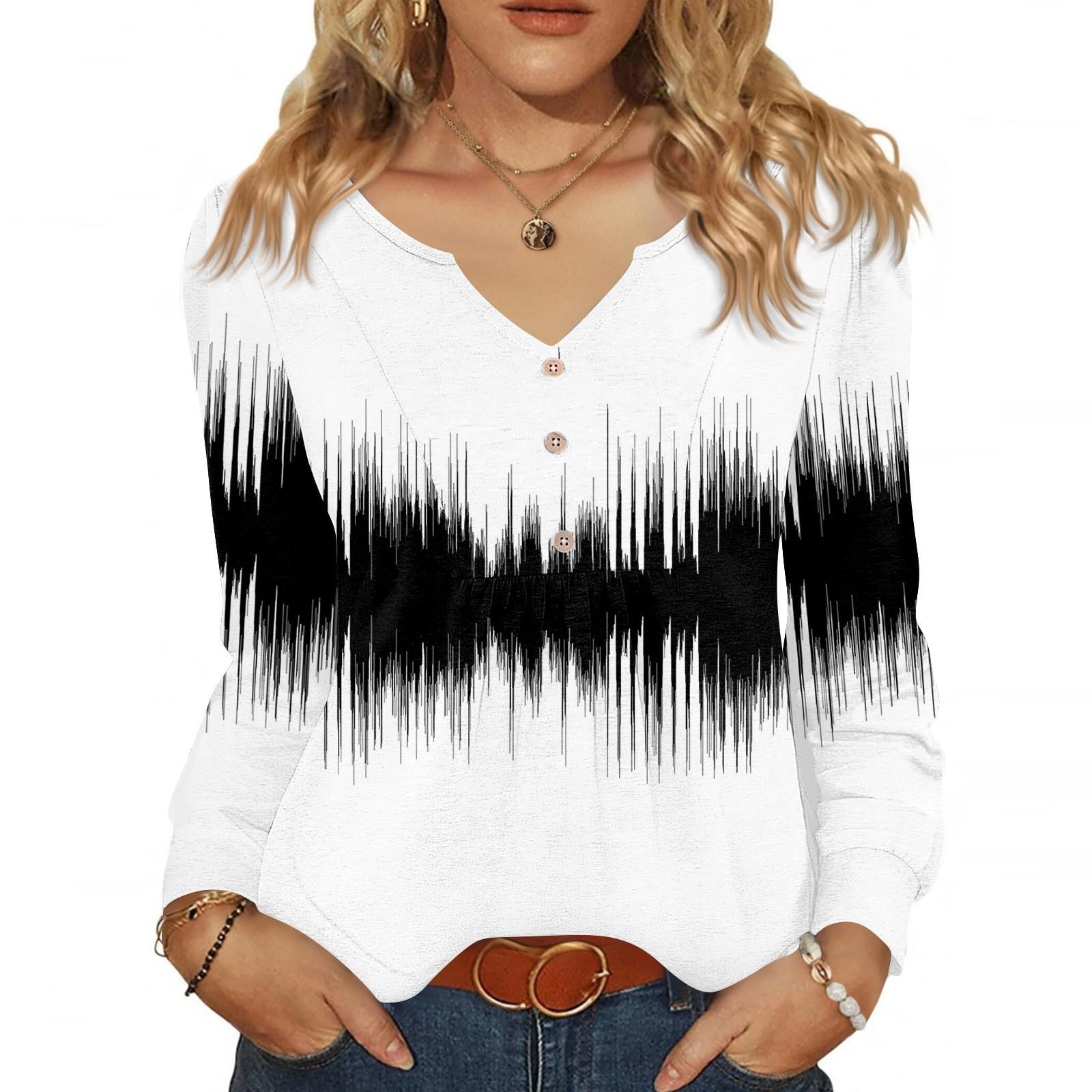 

Женская модная повседневная блузка с V-образным вырезом на пуговицах, с длинным рукавом, пуловер, футболка, топ XXL
