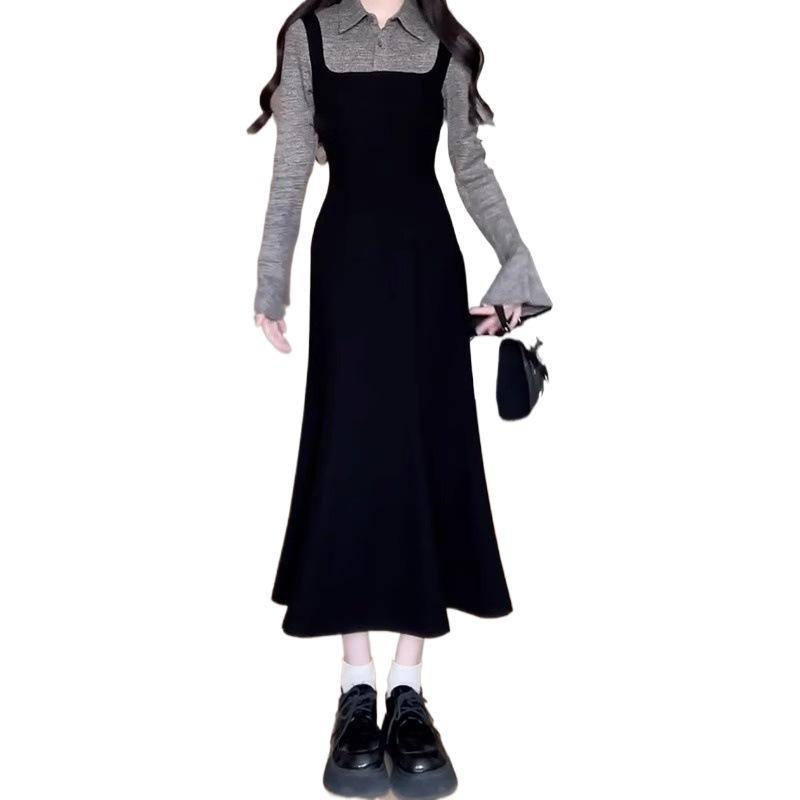 Miu Style Autumn/Winter Korean Long Sleeve Layered Dress - Elegant French Chic
