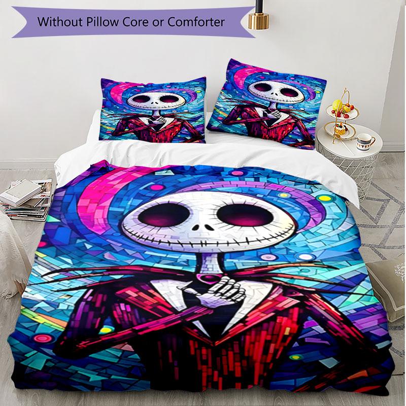3pcs Duvet Cover Set (1*Duvet Cover + 2*Pillowcase, Without Core), The Nightmare Before Christmas Print Soft All‑Season Bedding Set, Home Bedroom Deco