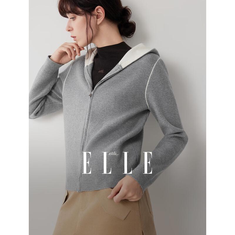 ELLE Women s Grey Hooded Knit Sweater S