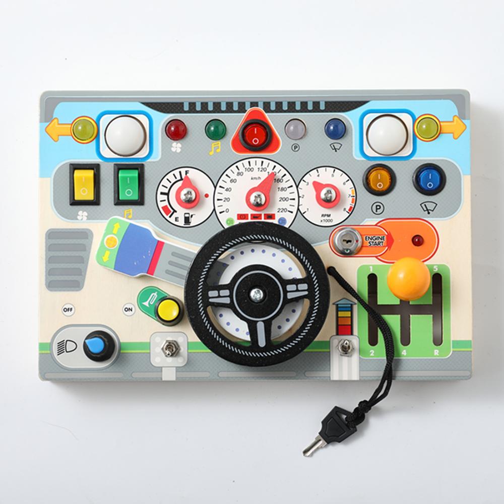Montessori Busy Board Sensory Toys Wooden Steering Wheel Switch Control Board for Children Travel Activities Games Gifts Toy