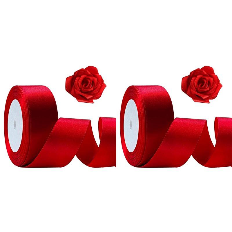Premium-2X Red Ribbon 1 1/2Inch, 25 Yards Satin Craft Ribbon, Single Face Polyester Silk Hair Ribbon, Fabric Ribbon For Bouquets красный