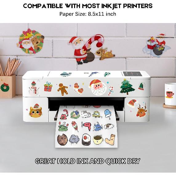 30 Sheets Printable Clear Sticker Paper for Inkjet Printer, Premium Vinyl Transparent Sticker Paper Waterproof, Dries Quickly, Vivid Colors, Tear