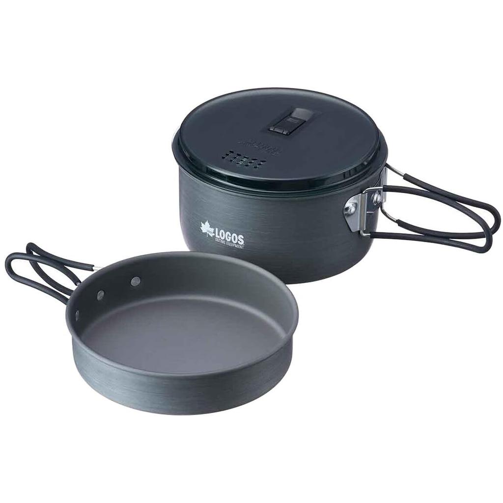 LOGOS LOGOS Drainer Cookware Set 81210211 Gray [Pot] (Approx.) Diameter 16.5cm X Height 8.2cm / Total Length 25cm Camping Hard Anodized