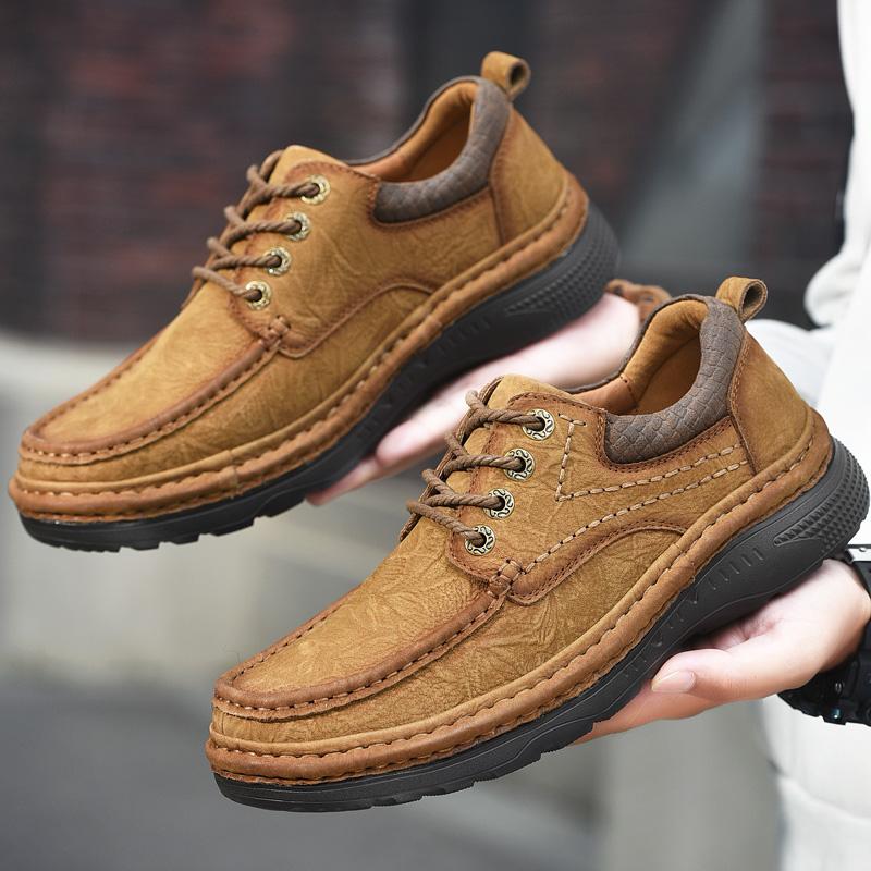 Fashion Genuine Leather Mens Loafers Anti-slip Rubber Man Casual Shoes Vintage Style Walk Shoes Slip-On Hiking Footwear Luxury Moccasins