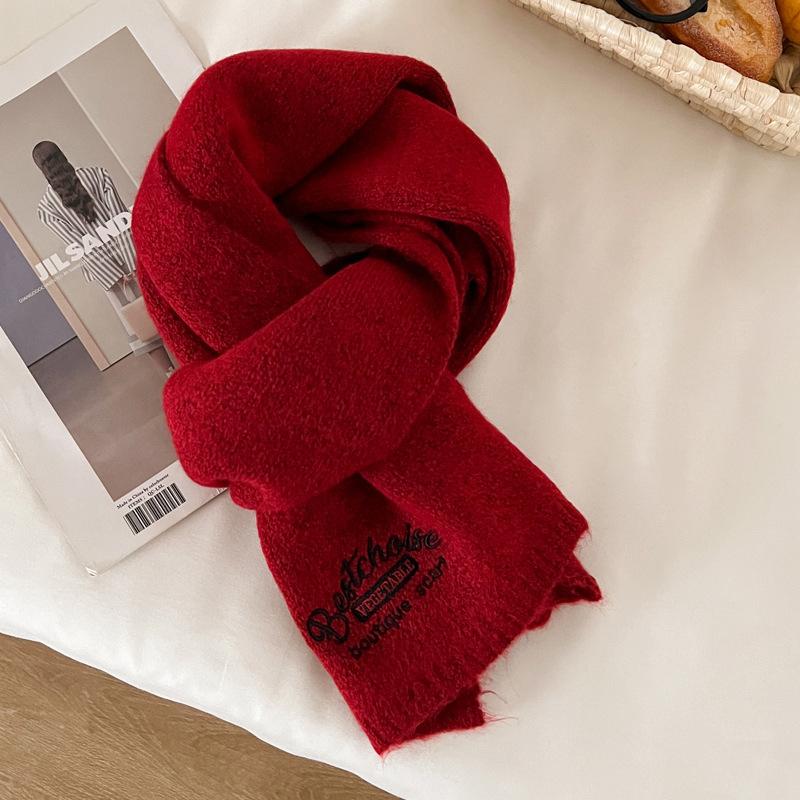 Solid color knitted scarf women's winter wool blended soft waxy scarf men's warm couple style students give gifts