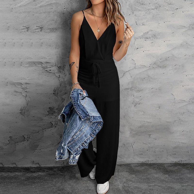 

Fashion Wind Pure Color Funny Slim Looking Casual Jumpsuit Black XS code fits (35.00 kg-45.00 kg