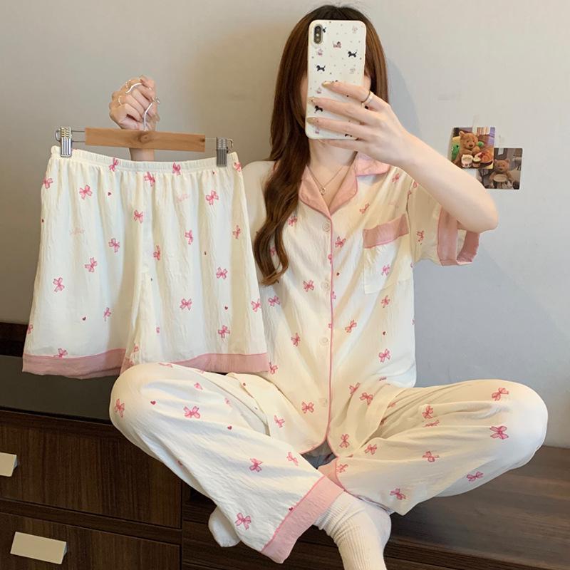 Cloud Cotton Cartoon Pony Pajamas: Women's 2026 Summer Three-Piece Set, Short Sleeve, Fun & Cute Homewear