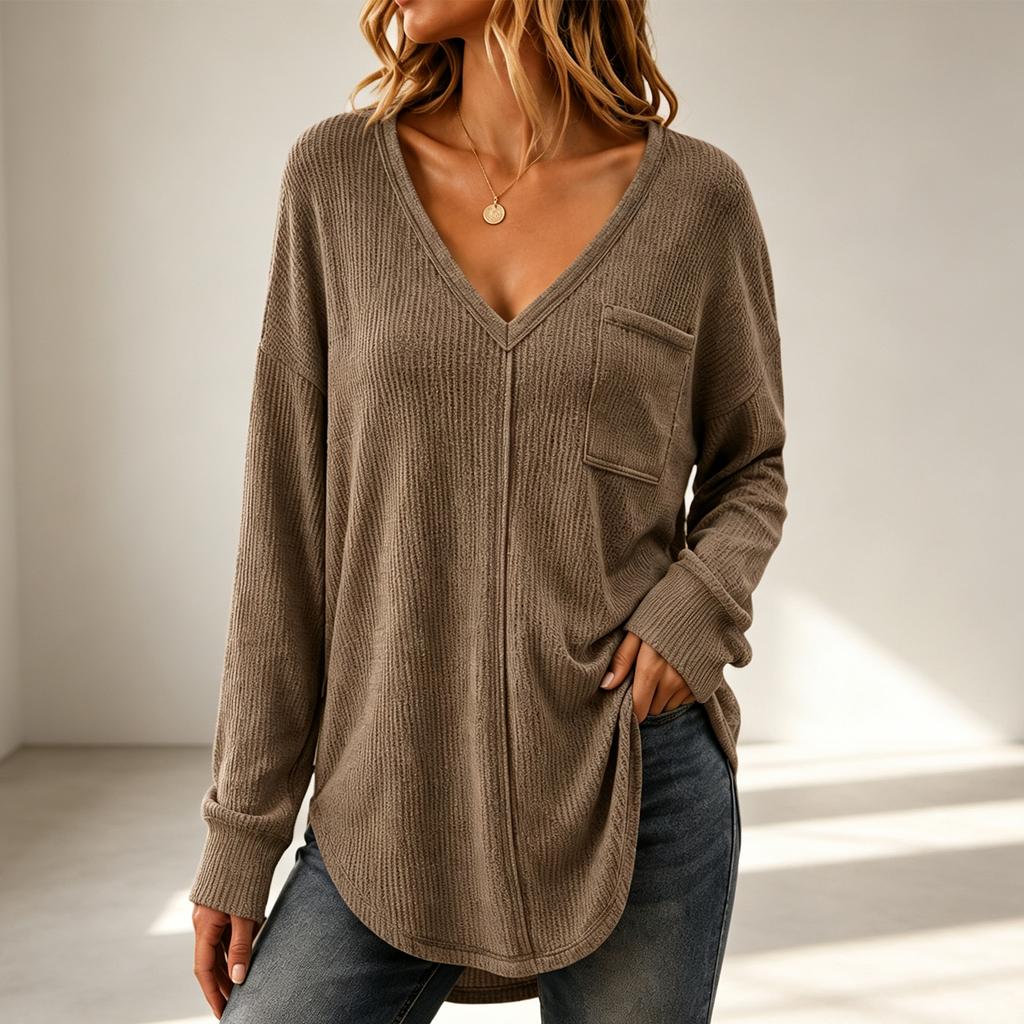 Women's Casual Long Sleeve V-Neck Pullover Top