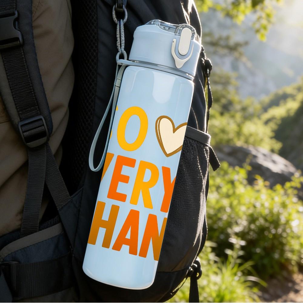 1PC So Very Thankful Heart Text 750ml Color Plastic Sports Water Bottle Leakproof Flip Straw Lid Suitable for Sports Office Home Use