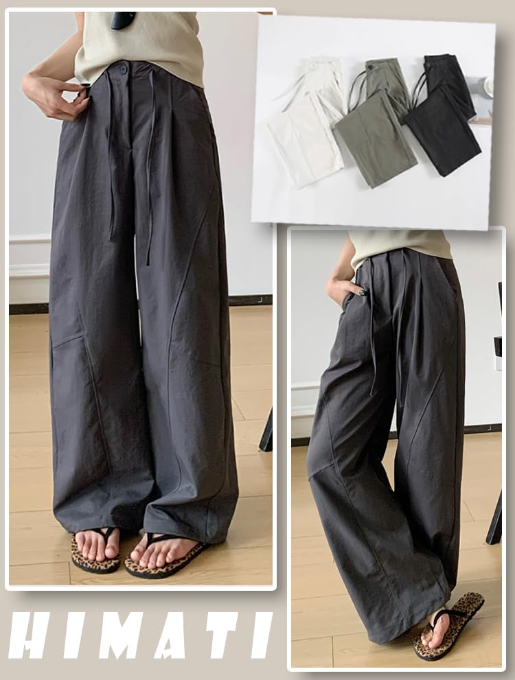 HIMATI Cargo Long Wide Leg Cargo Pants with Loose Hip Hop Stylish Bottoms Dgray XL Women's Pants, Pants, Pockets, Fit, Dance, - -