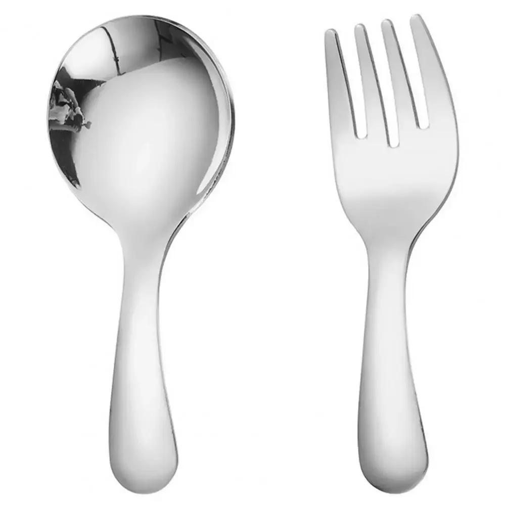 

2Pcs/Set Stainless Steel Baby Spoon Fork Set 10.4cm Short Handle Mirror Polished Mini Dessert Soup Spoon Fork Kitchen Cutlery серебряный