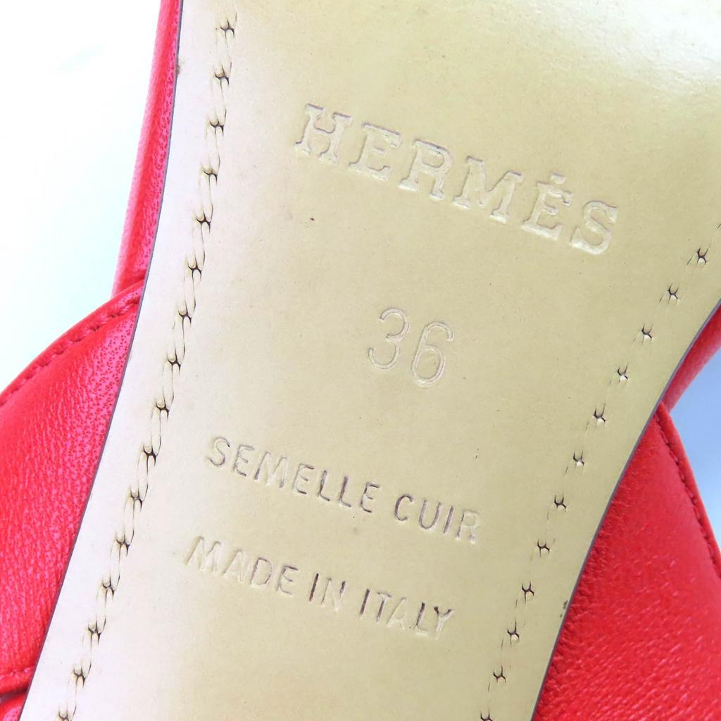 Hermes Sandals Night H Logo Slingback Leather Red Leather Women 36 Used