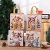 StoBag Christmas Beige Santa Gift Bags Non-Woven Holiday Tote Bags with Cute Reindeer Winter Scenes for Party Favors and Treat