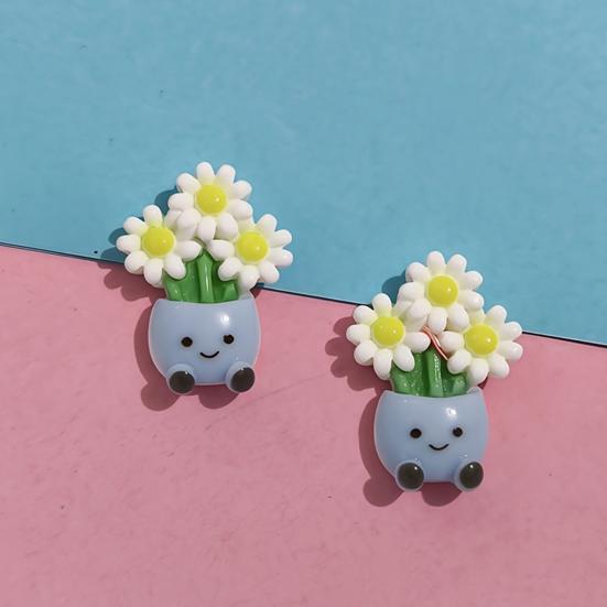 2Pcs Cartoon Potted Plants Fridge Magnet Resin 3D Potted Cactus Aloe Lily Tulip Flower Refrigerator Magnet Kitchen Home Office Decoration