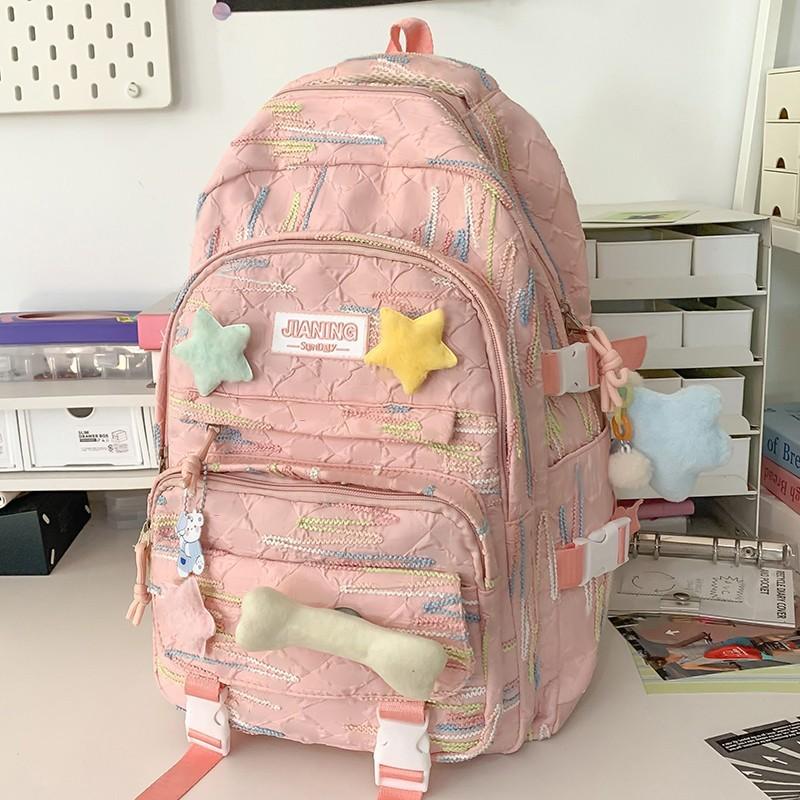Children's Schoolbags Elementary School Girls Junior High School Students Cute Girl Striped Backpack