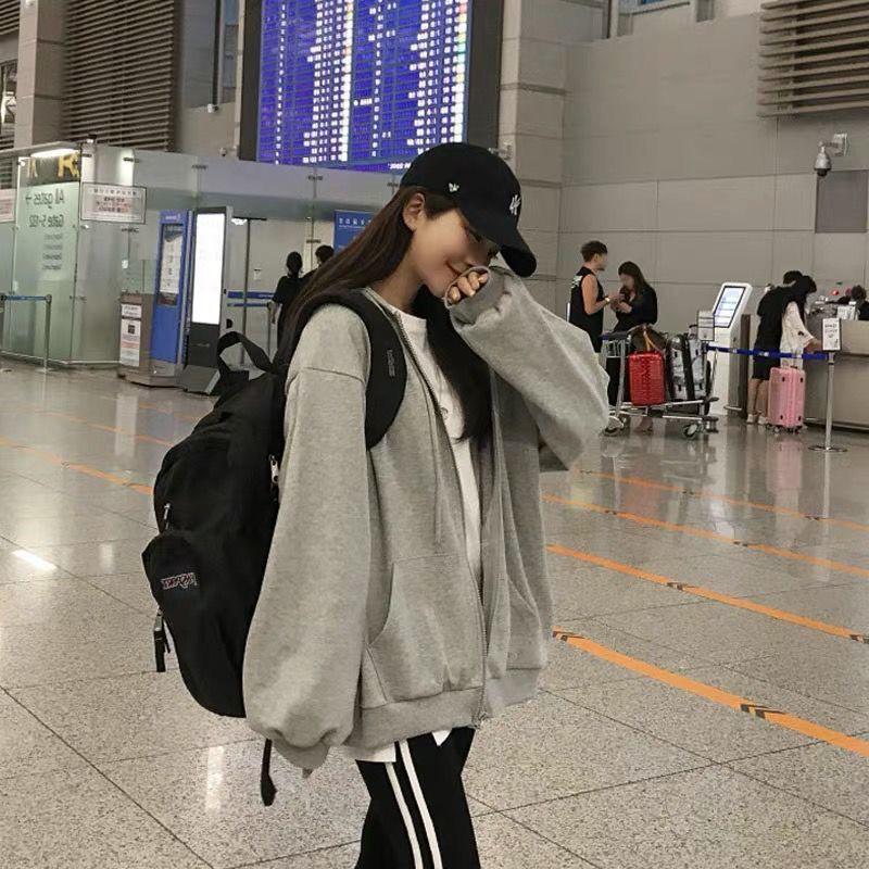 Unisex Hooded Cardigan Sweatshirt - Lazy Style, Spring/Autumn 2025, Casual Loose Fit 2XL