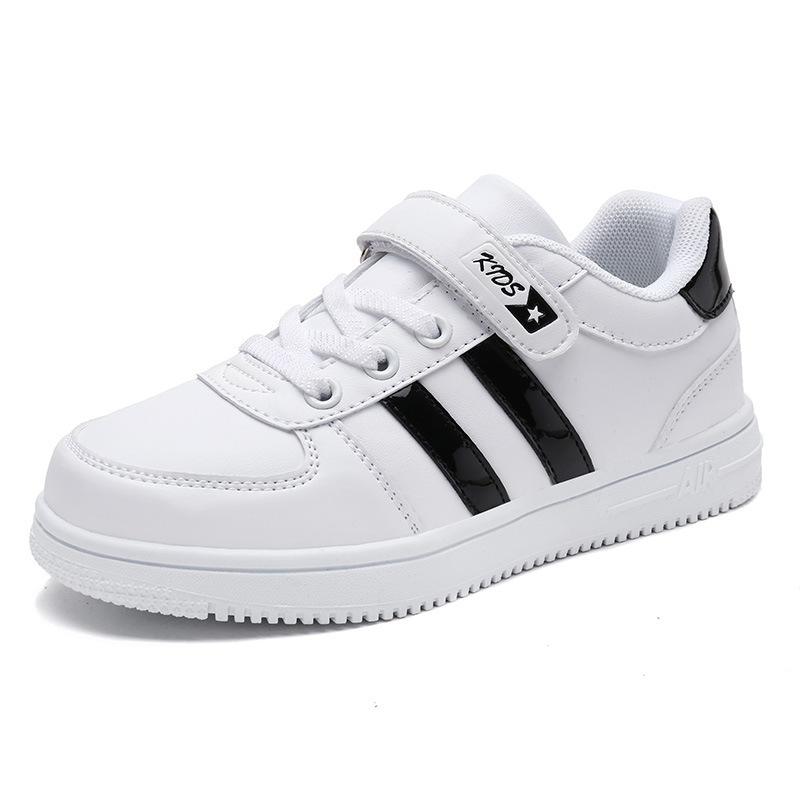 Students Children Little White Shoes Boys Flat Sneakers Girls Elementary School Leather Running Shoes Medium Older Children Board Shoes
