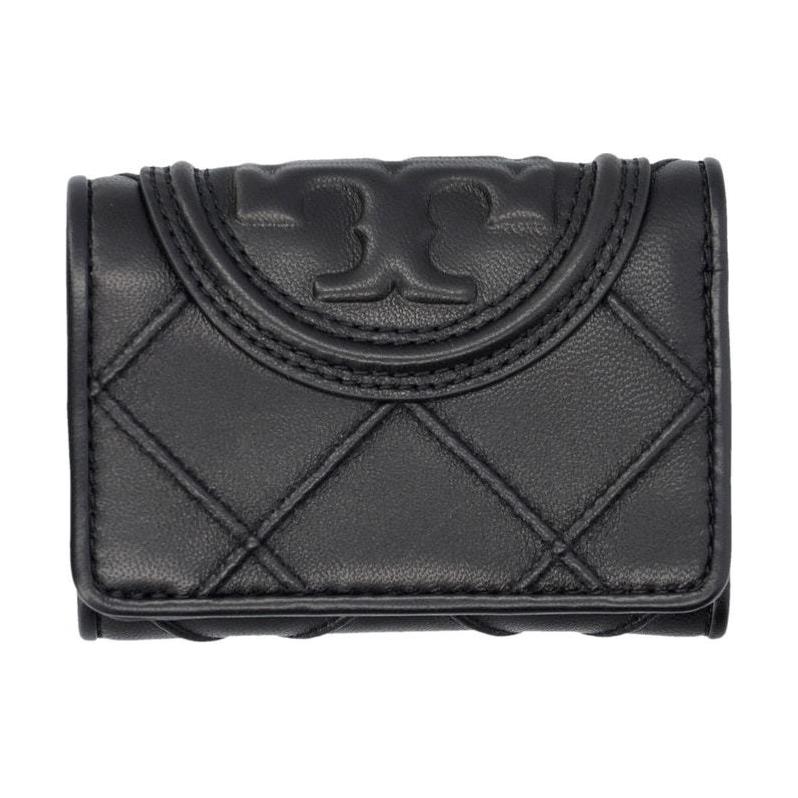 Tory Burch Fleming Pleated Quilted Snap Closure Napa Leather Wallet Small Women wallet Black 156558-001 Basic Set BagDust Bag 23350₽