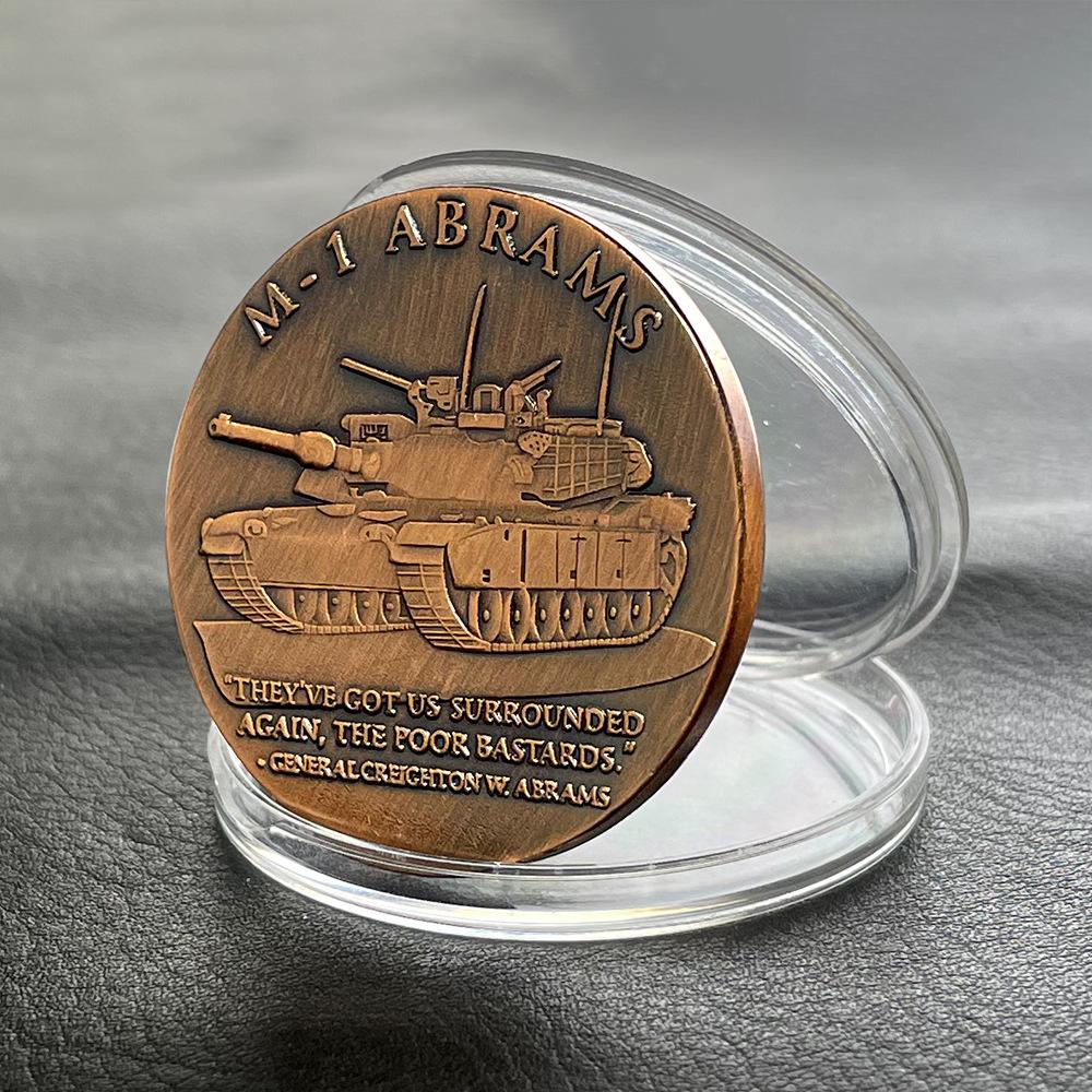 M1 Abrams, Abrams tank, commemorative badge, creative texture, metal, bronze color, military emblem, craftsmanship