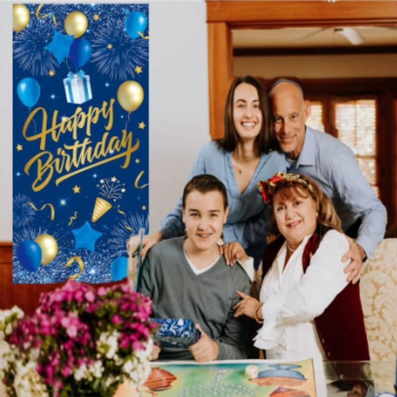 Navy Gold Blue Happy Birthday Door Banner Cover For Festival Backg Photography