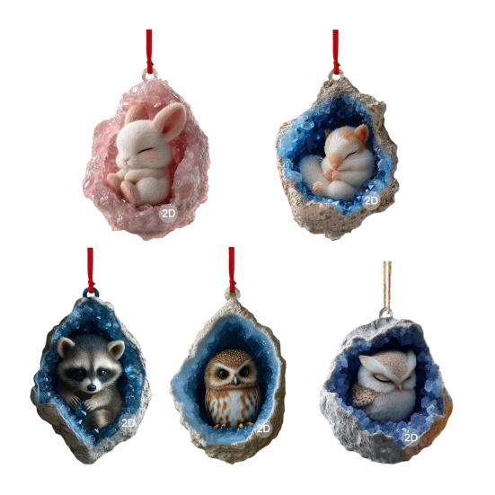 Forest Animal Ornaments 2D Acrylic Hanging Decor with Owl Squirrel Rabbit Designs Indoor Outdoor Christmas Tree Decoration