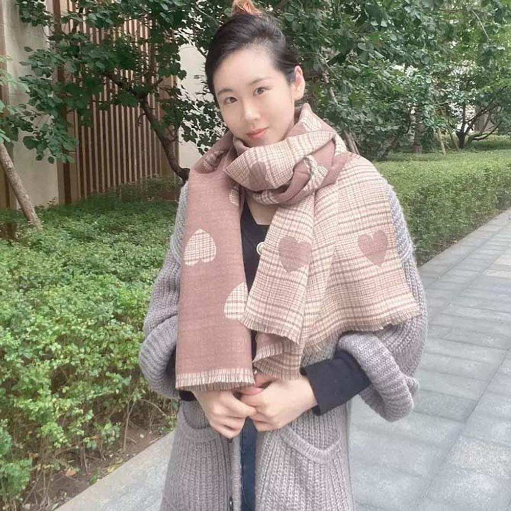 Warmer Heart Knitted Scarf Acrylic Fibers Long Thickened Shawl Double-sided Scarf  Girls