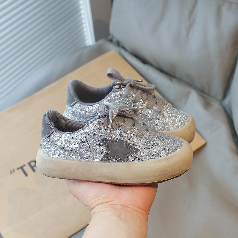 

Kids Glitter Star Decor Low Top Casual Lace Up Sneakers 23 срібний