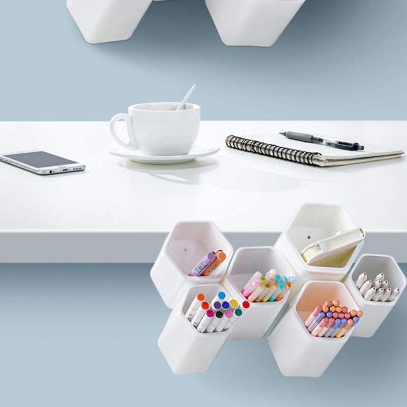 Oblique Pen Storage Holder Desk Pencil Holder Cup 6 Compartments Makeup Brush Organizer Holder for Bedroom Office
