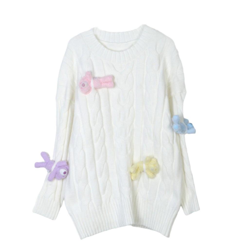 2024 Rainbow Bear Twist Knit Sweater: Autumn/Winter Loose Fit for Women