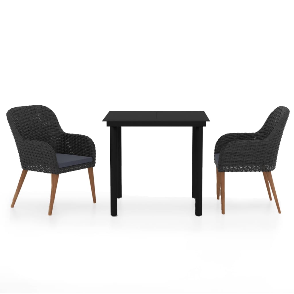 3 Piece Outdoor Dining Set with Cushions Black