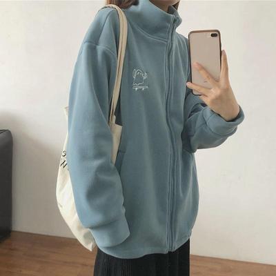 Women's Sweatshirt Solid Color Thick Casual Turtleneck Top Fashion Zipper Cardigan Warm Jacket