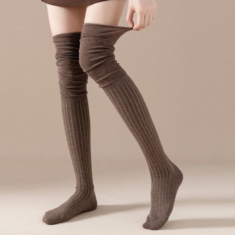 Knee Warm Long Socks Thin Long Stacked Socks Women's High Solid Colour Patchwork Stockings Sexy High Elasticity Stockings