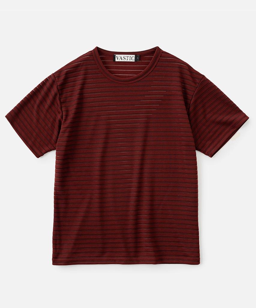 VASTIC See-Through Striped T-Shirt_Wine